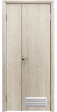 Пластиковая гладкая дверь скандинавский дуб Aquadoor двустворчатая с вентиляционной решеткой