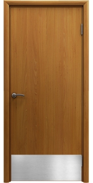 Пластиковая гладкая дверь миланский орех Aquadoor с отбойной пластиной